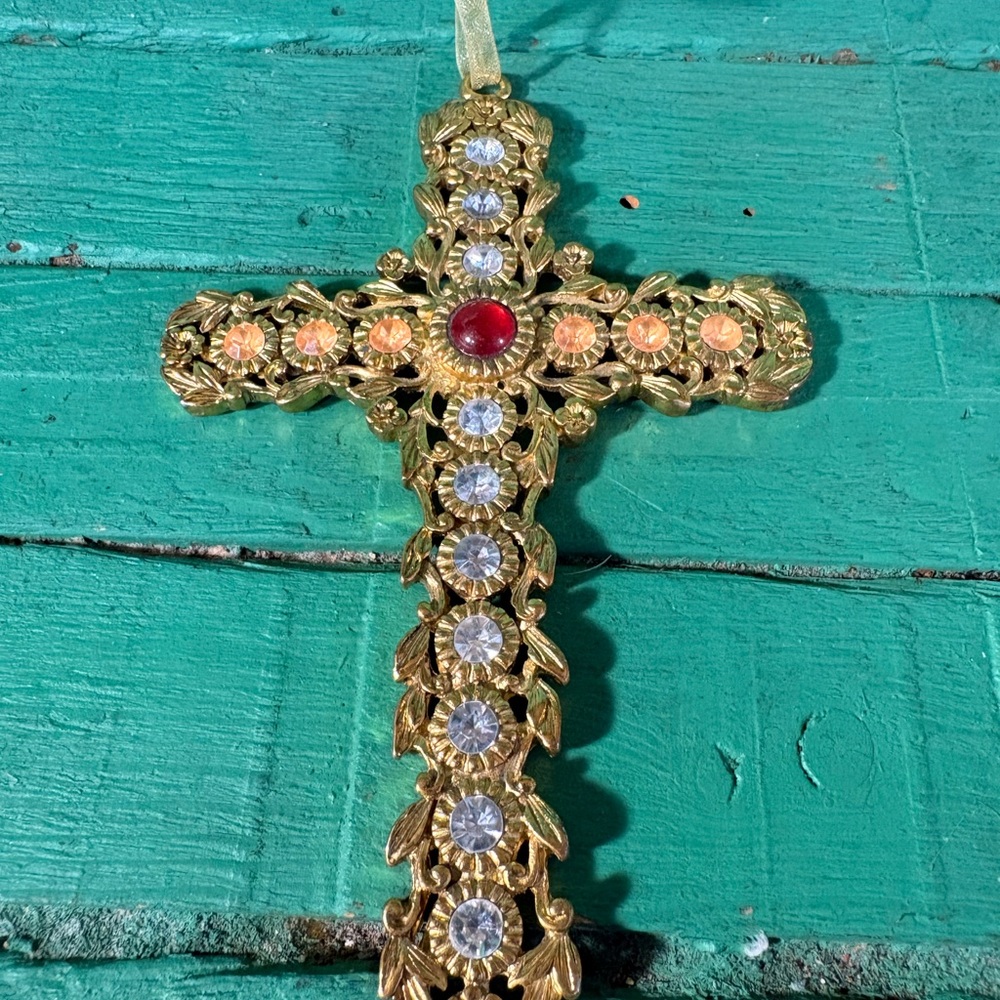 Elegant Gold and Red Cross Ornament